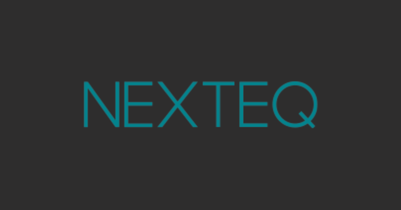 Nexteq Plc company logo on a dark grey background
