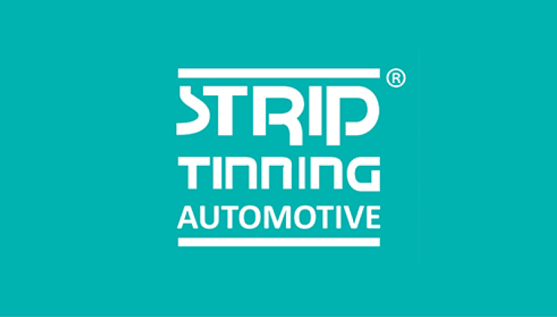 Strip Tinning Automotive company logo on a teal background.