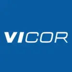 Vicor Corporation logo on blue background