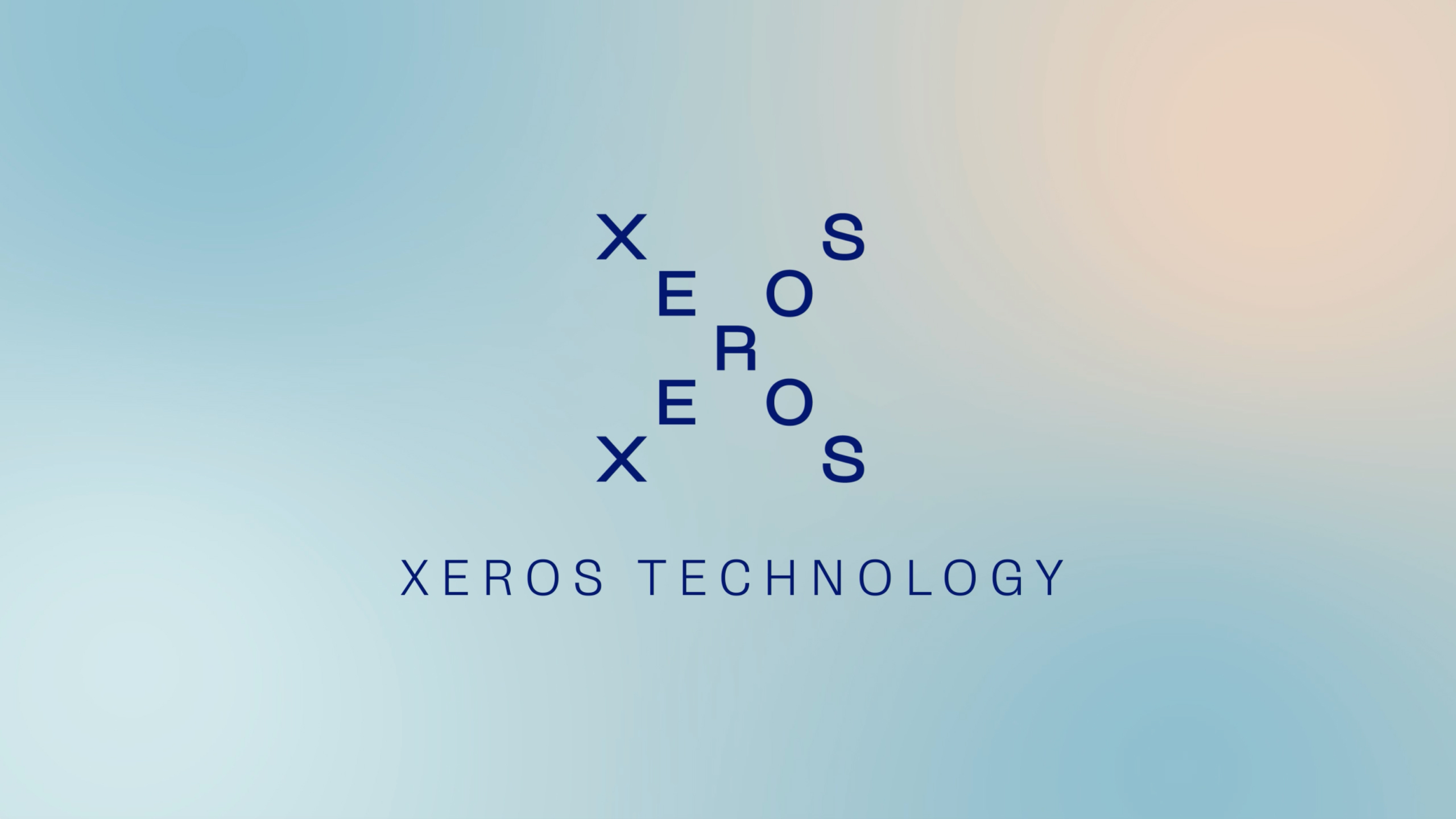 Xeros Technology brand graphic with stylised XEROS wordmark on a blue-to-peach gradient background