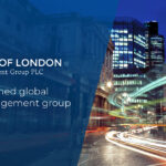 City of London Investment Group PLC logo and the tagline 'An established global asset management group' over a night view of London's financial district with light trails.