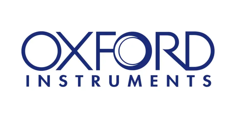Oxford Instruments logo in dark blue letters on a white background