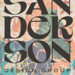 Sanderson Design Group logo in dark lettering over a colourful vintage-style floral pattern