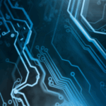 Abstract blue circuit board with glowing traces on a dark background, representing technology investment