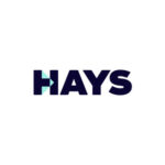 Hays company logo in dark navy lettering with a teal arrow in the letter H on a white background.