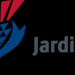 Jardines logo with a red and blue thistle emblem and the word Jardines in grey on a black background