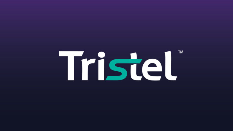 Tristel logo in white and teal lettering on a dark purple gradient background