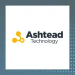 Ashtead Technology logo with a yellow molecule-style icon on a white square against a blue-grey dotted background.