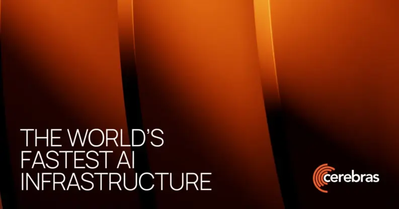 Cerebras banner with abstract glowing orange curved shapes, the tagline 'The world's fastest AI infrastructure' and the Cerebras logo