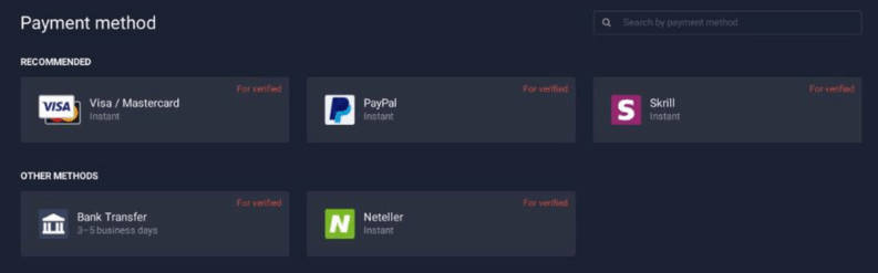 IQ Option deposit payment methods